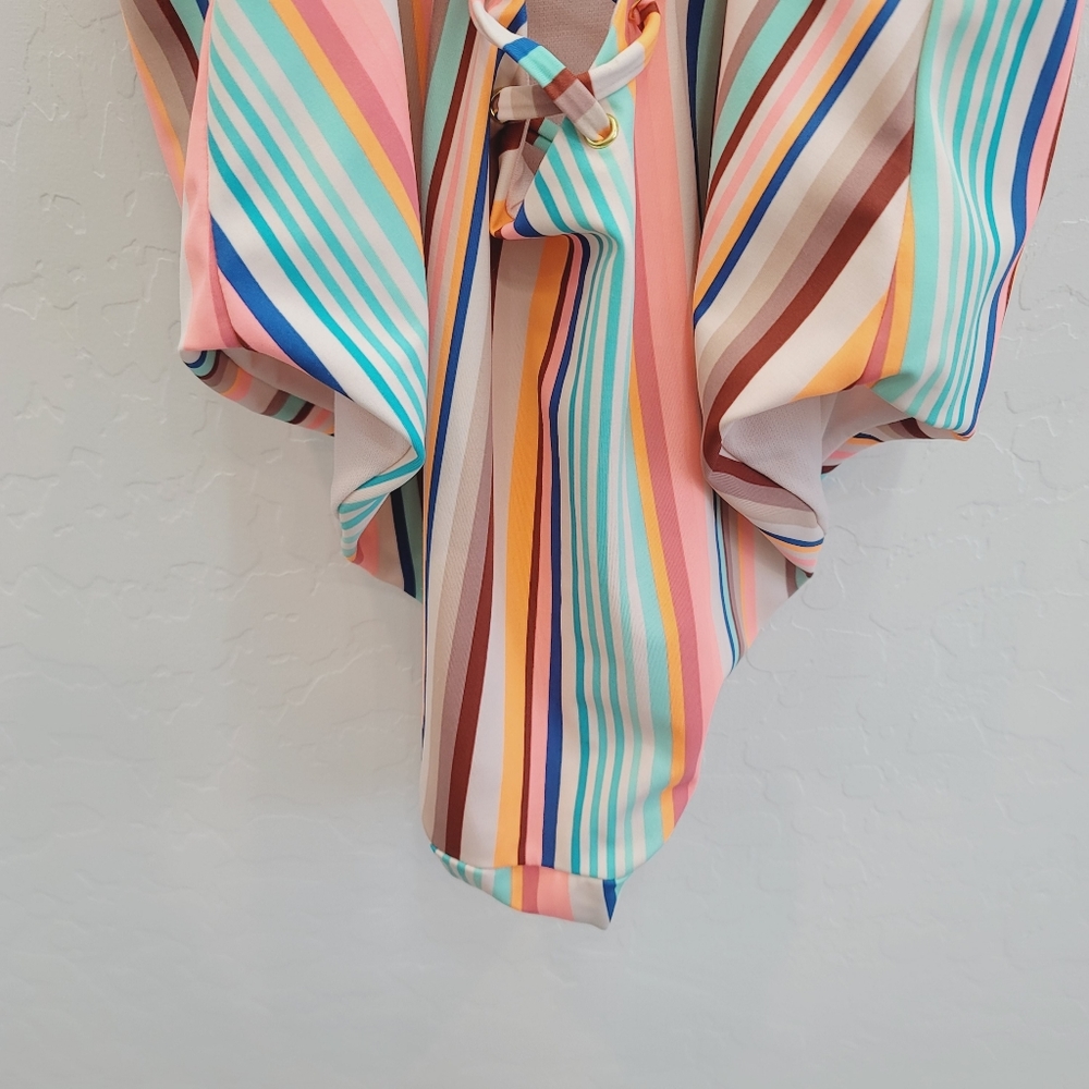 💕 No Boundaries Junior Sorbet Striped Lace Up One Piece Swimsuit Size Large - Picture 7 of 10